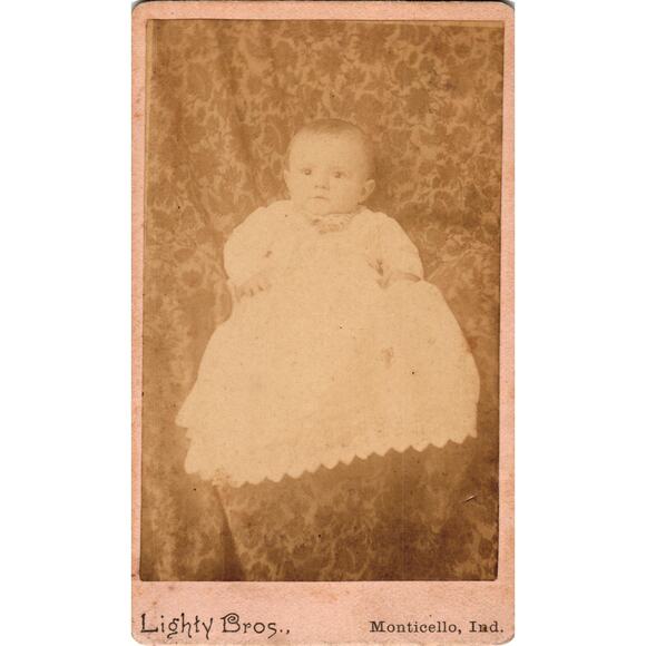 Antique CDV Baby Photo Lighty Bros Studio Monticello Indiana 1800s Portrait - Picture 1 of 2